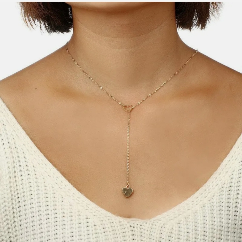 New goldtone heart slide necklace